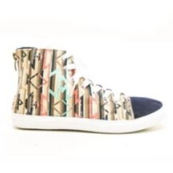 QUPID Taupe Blue Multicolored Aztec Striped Sporty High Top Sneakers - Picture 5 of 15
